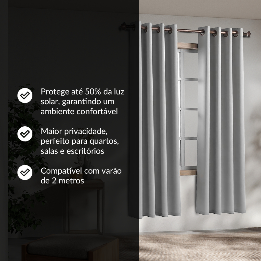 Cortina Oxford Para Sala Quarto Escritório 300x 250 Porta Balcão Varão Ilhós Tecido Semi Blackout 50% Veda Luz em Oferta na Shopee