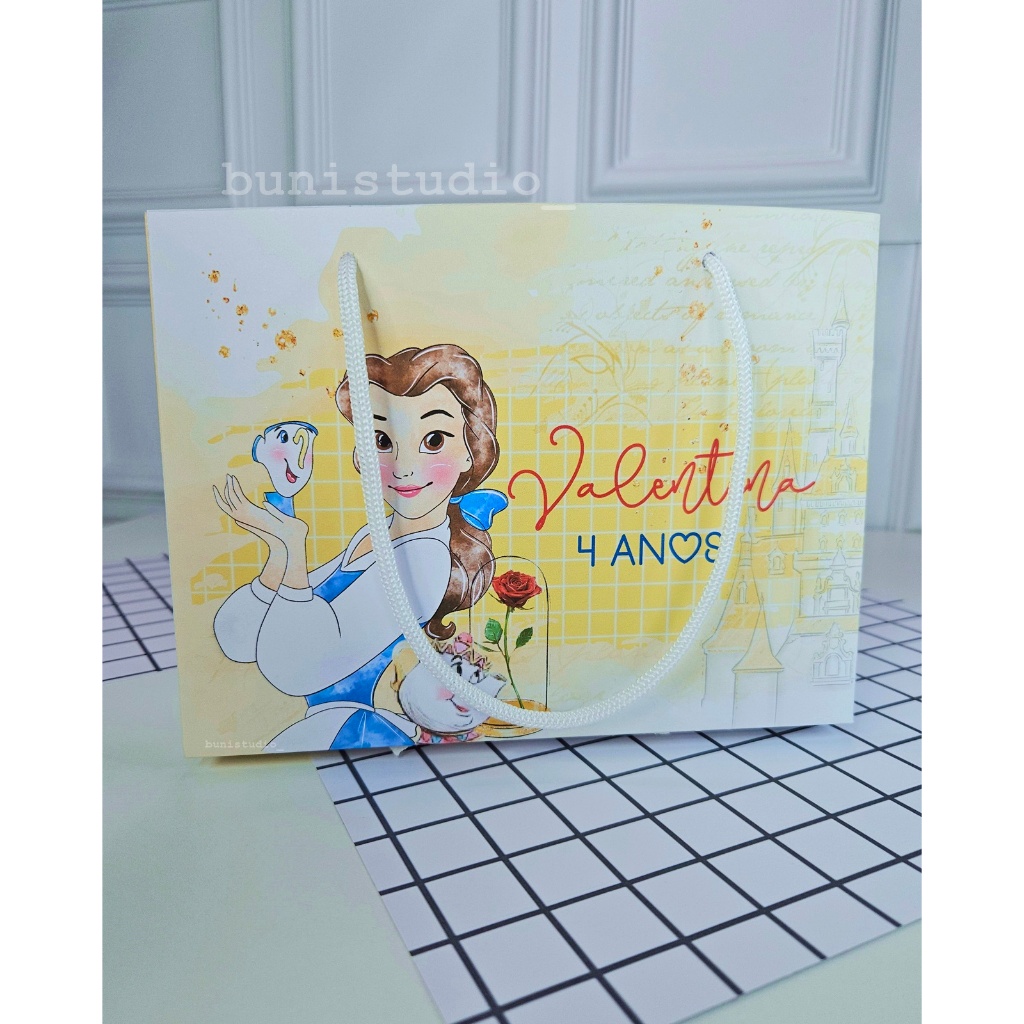 Sacolinha Lembrancinha Princesa Bela, Sacola Festa Infantil Princesa Bela, Personalizado Princesa Bela PEGUE E MONTE