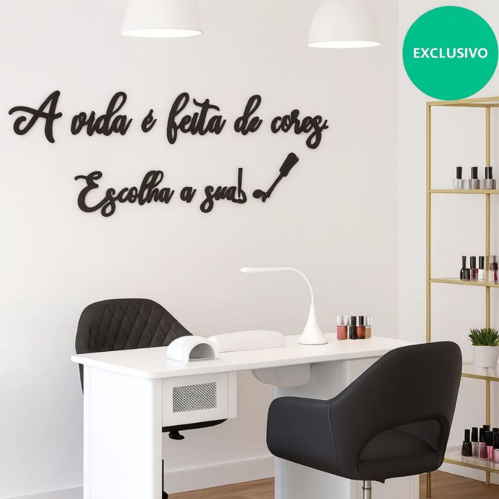 Frase A Vida É Feita De Cores Escolha A Sua Esmalte Salão de Beleza Nails Designer MDF Preto