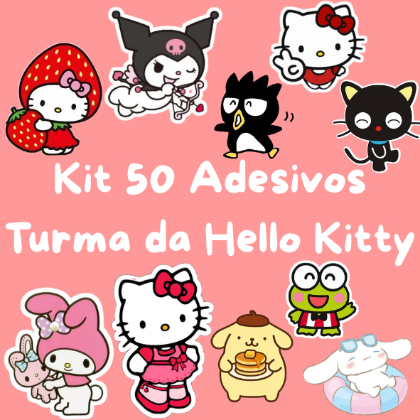 Kit 50 Adesivos Personalizado A Turma da Hello Kitty caderno, planner, agenda, copo, garrafa, à prova d'água.