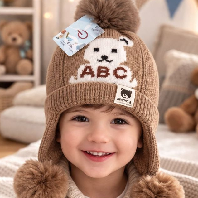 Gorro de Inverno Infantil Urso Peluciado com Pompom – Maciez, Conforto e Muito Charme para Dias Frios