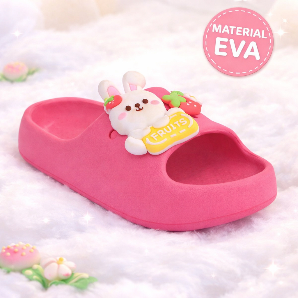 Chinelo slide infantil menina feminino EVA super leve bottons removíveis 3D coelhinha lançamento