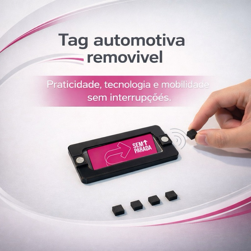 Suporte Tag Pedágio Magnético para Carro + Pinos Fixação Parabrisa