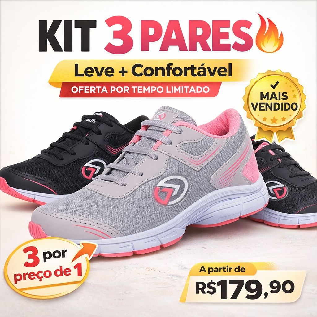Tênis Feminino Academia Confortável Leve Caminhada Kit 3 Pares Promoção Dia a Dia Karos em Oferta na Shopee