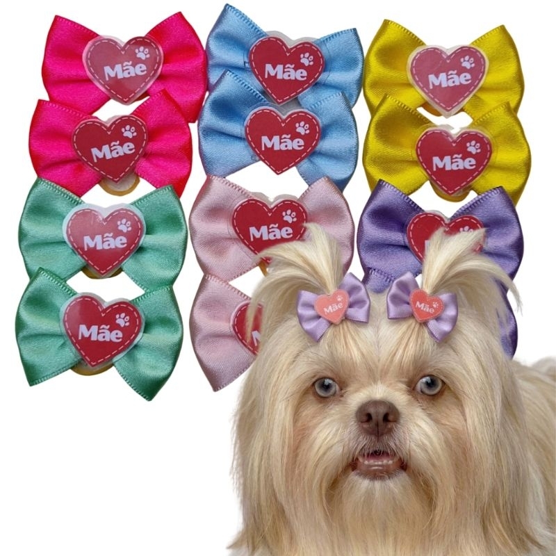 10 Laços Pet Dia Das Mães Com Cores Sortidas Para Banho e Tosa M
