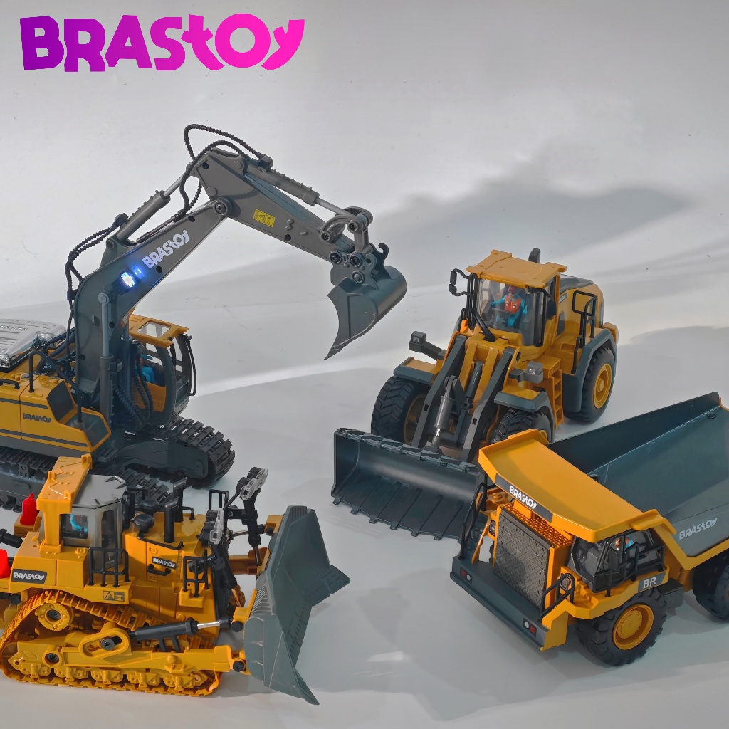 BRASTOY Brinquedos de veículos de engenharia com controle remoto 2 baterias recarregáveis 2,4 GHz 8 anos+