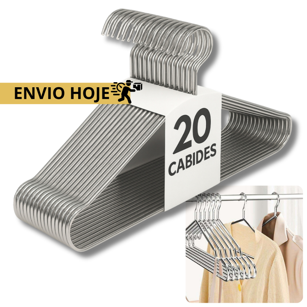 Cabide Tintureiro 10 ou 20 unidades Luxoso Aço Inox Adulto Resistente Metal Cromado Alta Durabilidade em Oferta na Shopee