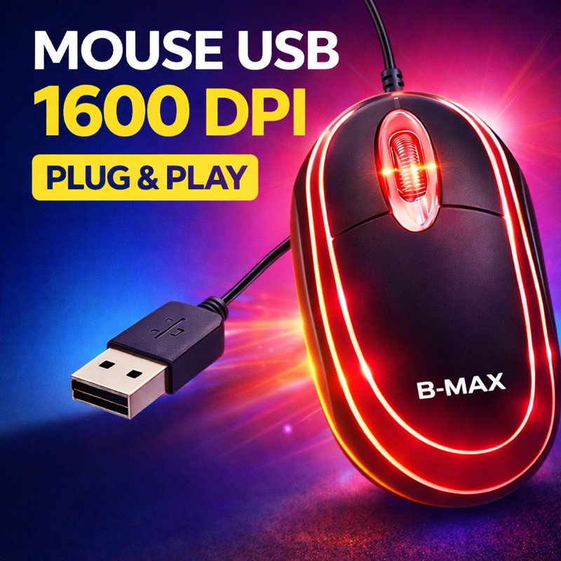 Mouse USB 1600 DPI Plug & Play Para PC e Notebook – Pronto Para Uso