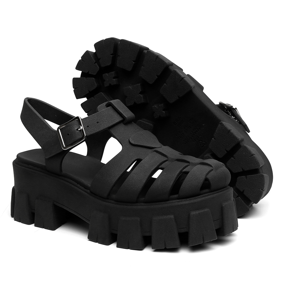 Sandália Feminina Plataforma Tratorada Fivela Confortável Fisherman Confortavel