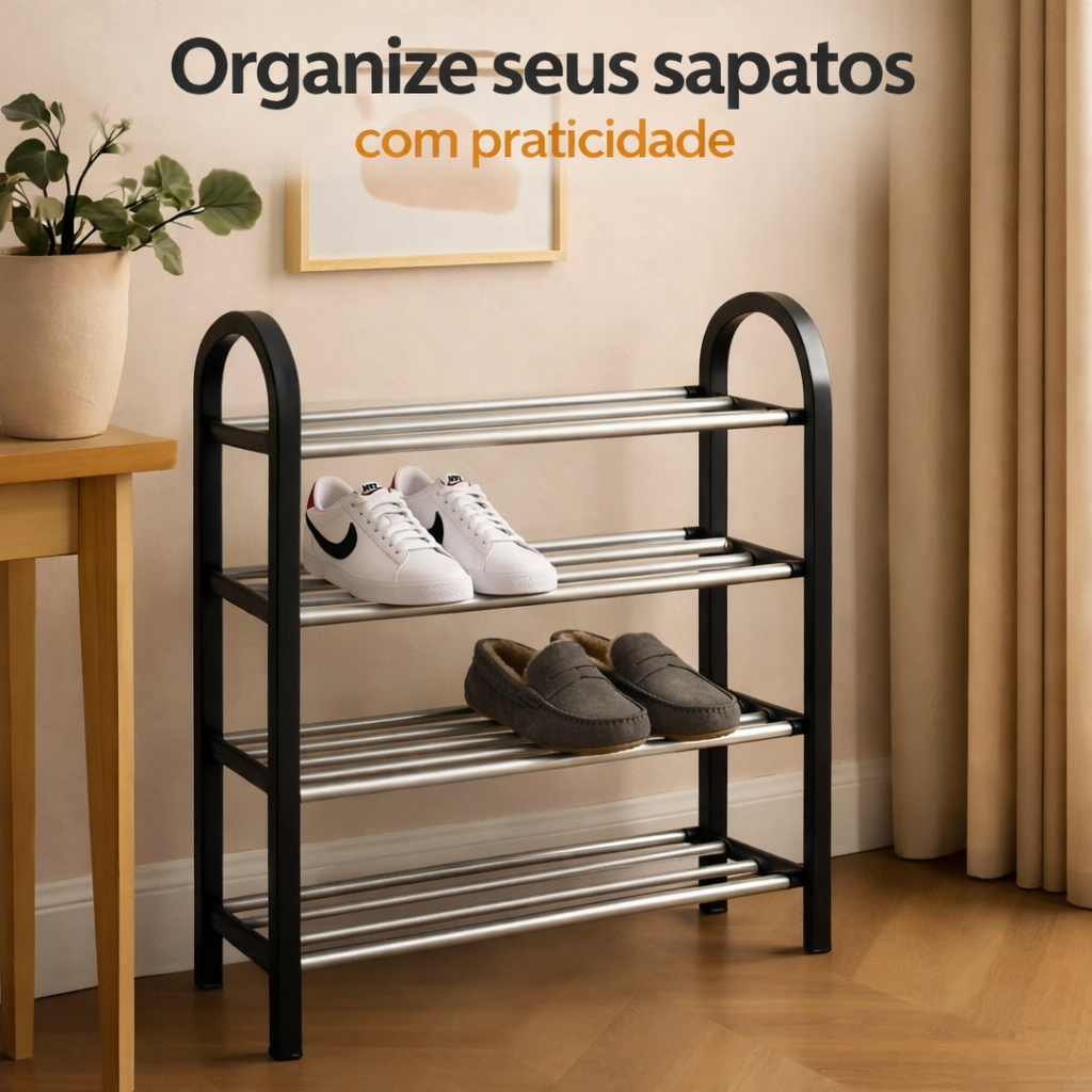 Kit Até 2 Sapateiras 4 Andares Organizador de Sapatos Metal Resistente até 16 Pares
