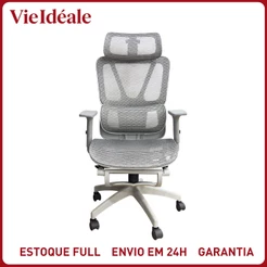 Cadeira Ergonômica Ajustável – Braço 6D Cromado, Apoio Lombar, Ideal para Escritório e Estudo 150KG