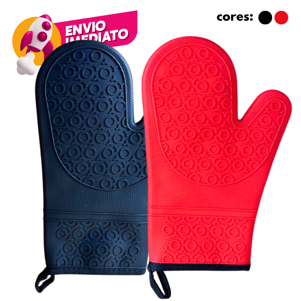 Kit Luva Térmica Silicone Com Forro Cozinha Forno E Fogão Segurança Proteção Punho