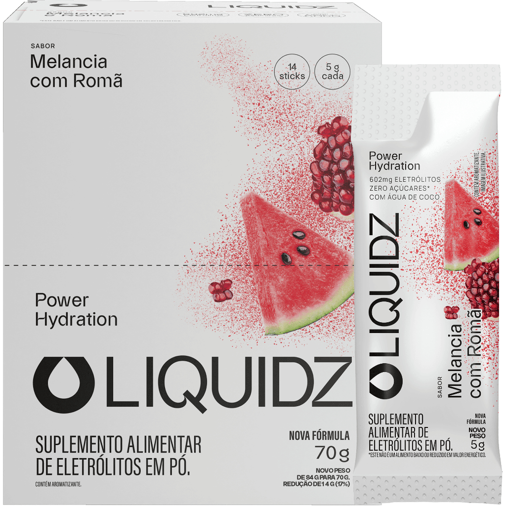 LIQUIDZ® - Eletrólitos Zero Açúcar - Melancia com Romã - 14 sachês