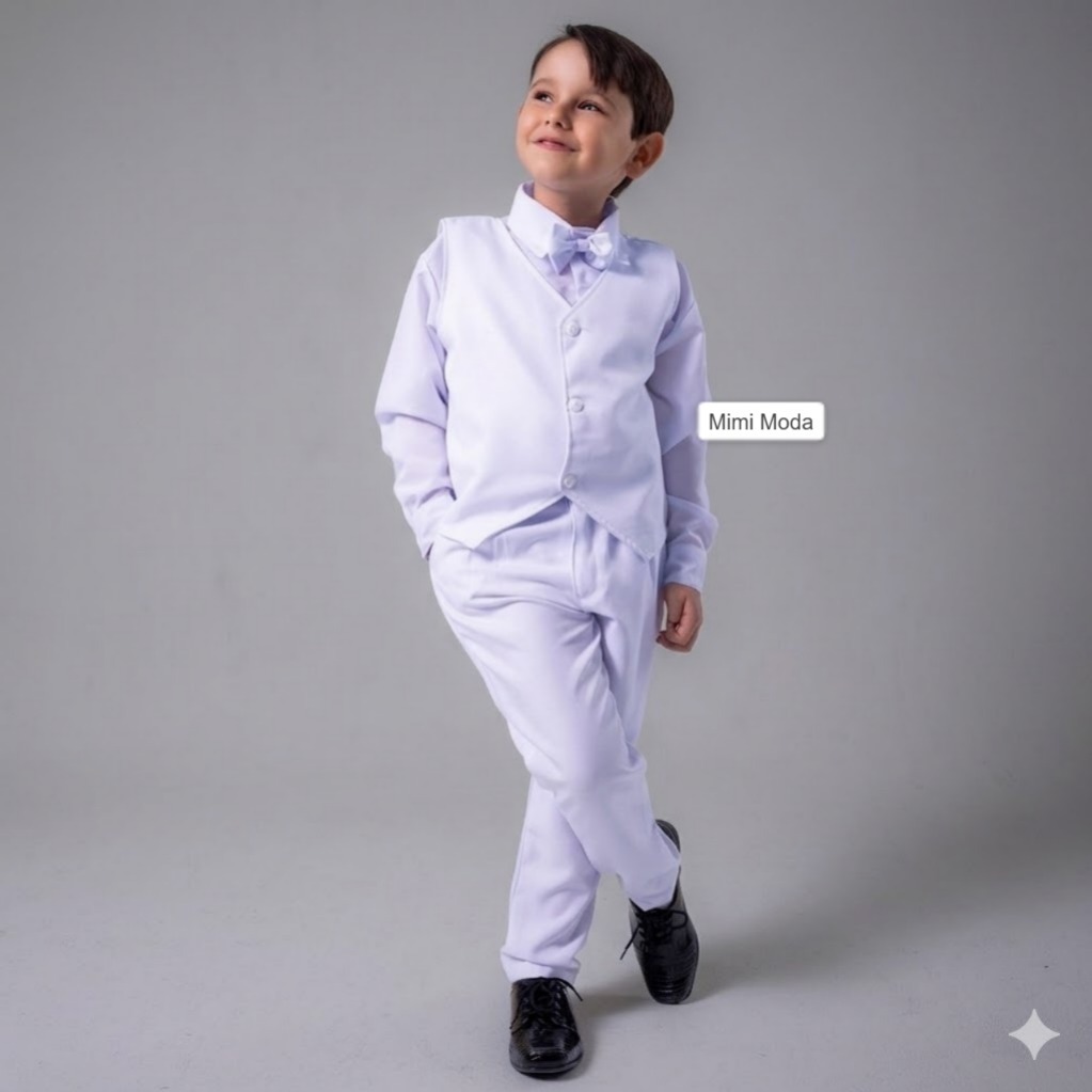 Conjunto Masculino Infantil Social Colete Branco Complet Formatura Casamento Pagem Noivinho Batizado