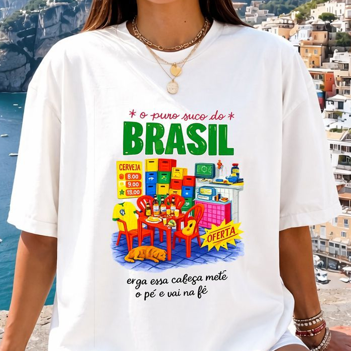 Camiseta Camisa Feminina 100%Algodão roupa blusa estilosa Copa do Brasil Bandeira Bar Cerveja