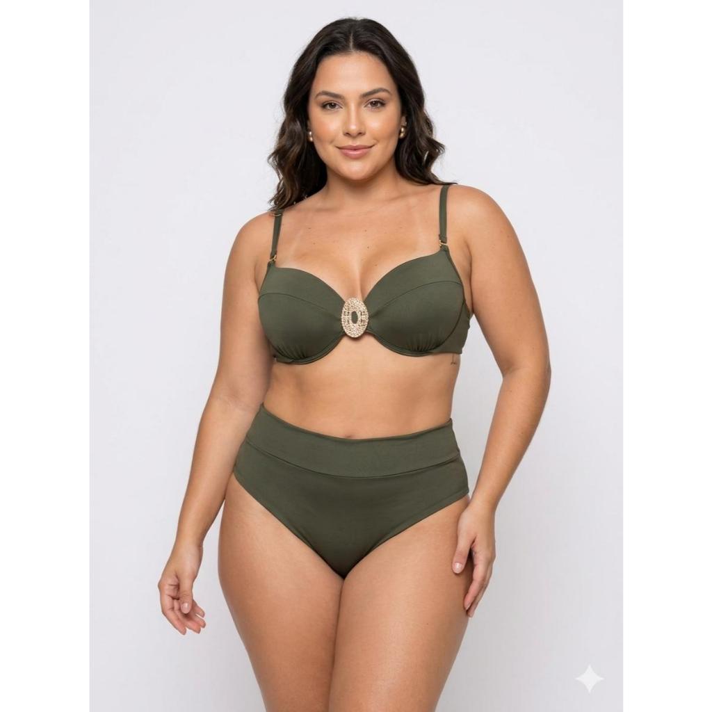Biquini Cintura Alta Hot Pants Plus Size GG Feminino Com Aro Com Bojo Boa Sustentação Calcinha Grande Fio Duplo