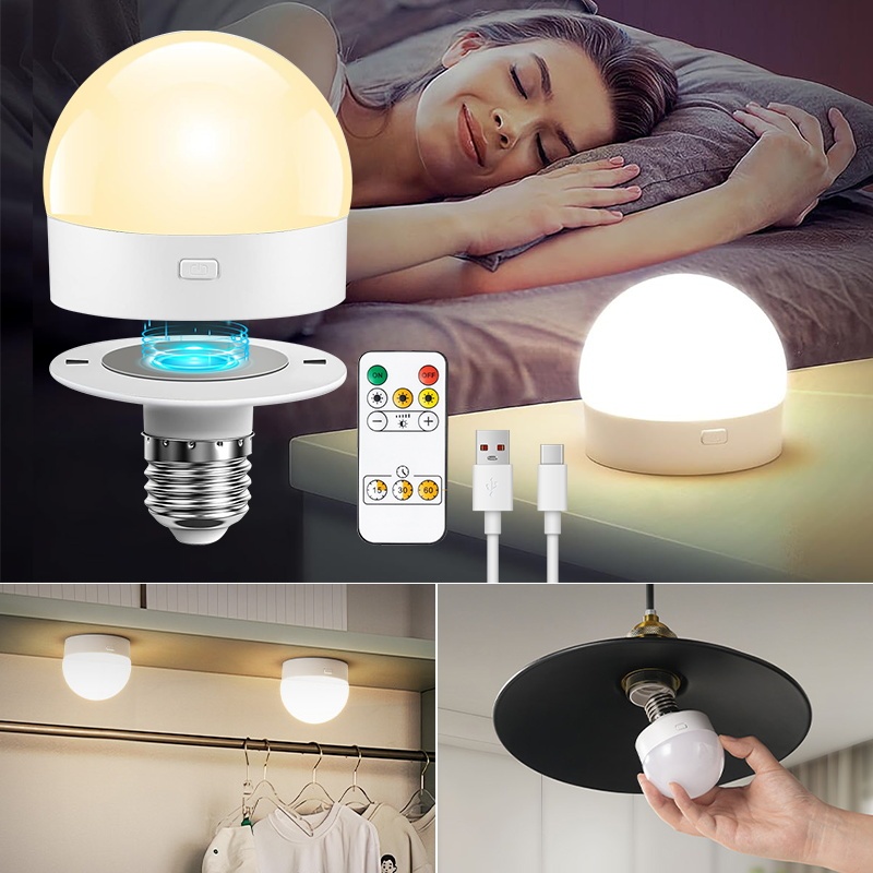 Lâmpada Emergência LED Recarregável E27 com Controle Remoto 3 Cores LED Portátil Magnético