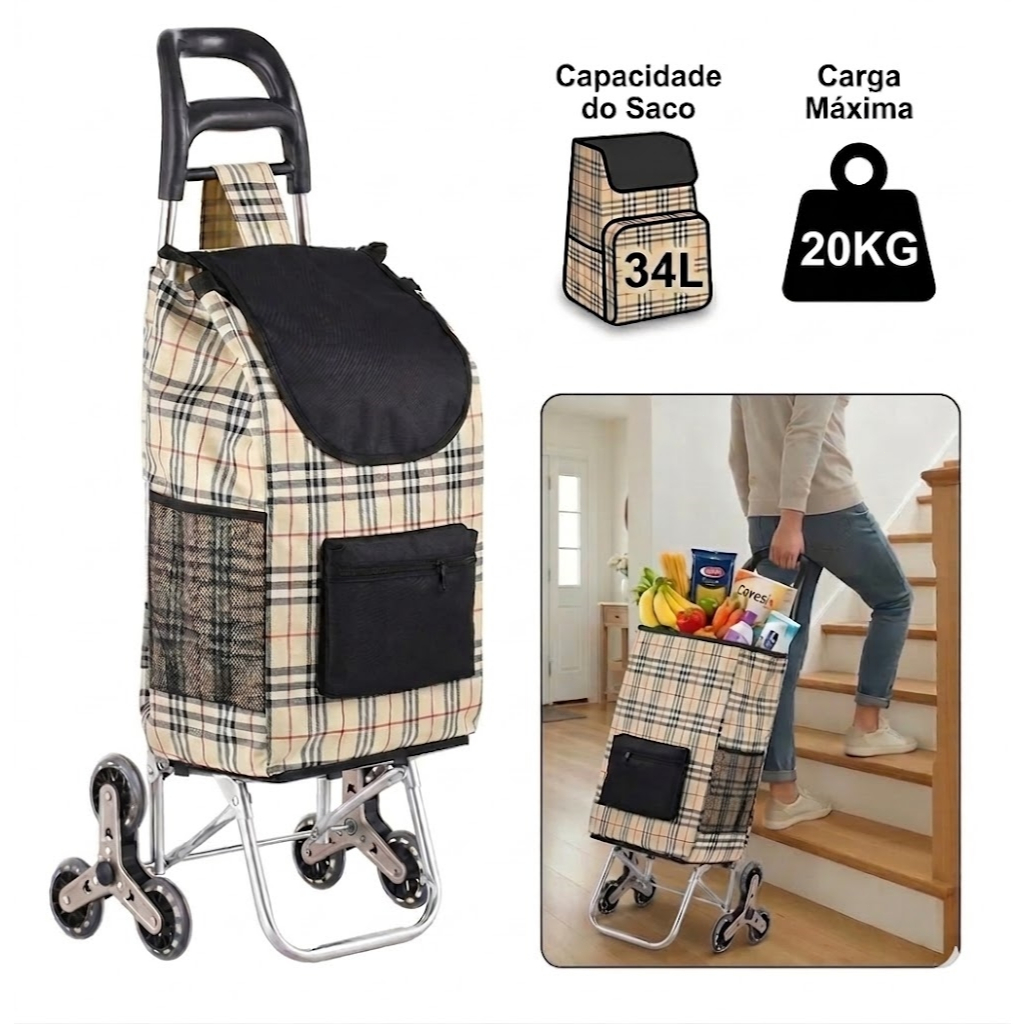 Carrinho De Feira Compras 6 Rodas Sobe Escada 40 Kg Dobrável Multiuso Portátil Reforçado Aço Resistente Espaçoso Yesop em Oferta na Shopee