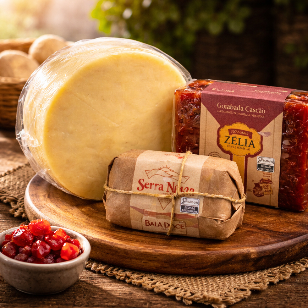Kit Mineirinho - Queijo Tipo Parmesão ~850g + Goiabada Cascão 500g + Bala de Doce de Leite