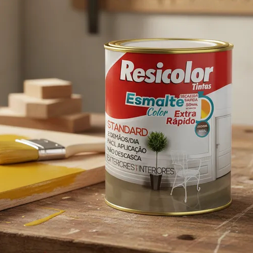 Tinta Esmalte Color Extra Rápido Madeira e Metais Brilhante Interno/Externo Cores 900ml Resicolor