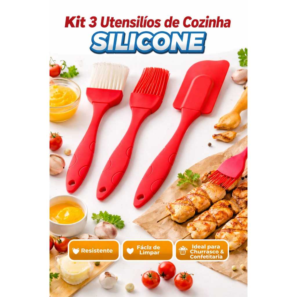 Kit 3 Utensílios de Cozinha em Silicone – Praticidade e Qualidade para sua Cozinha!