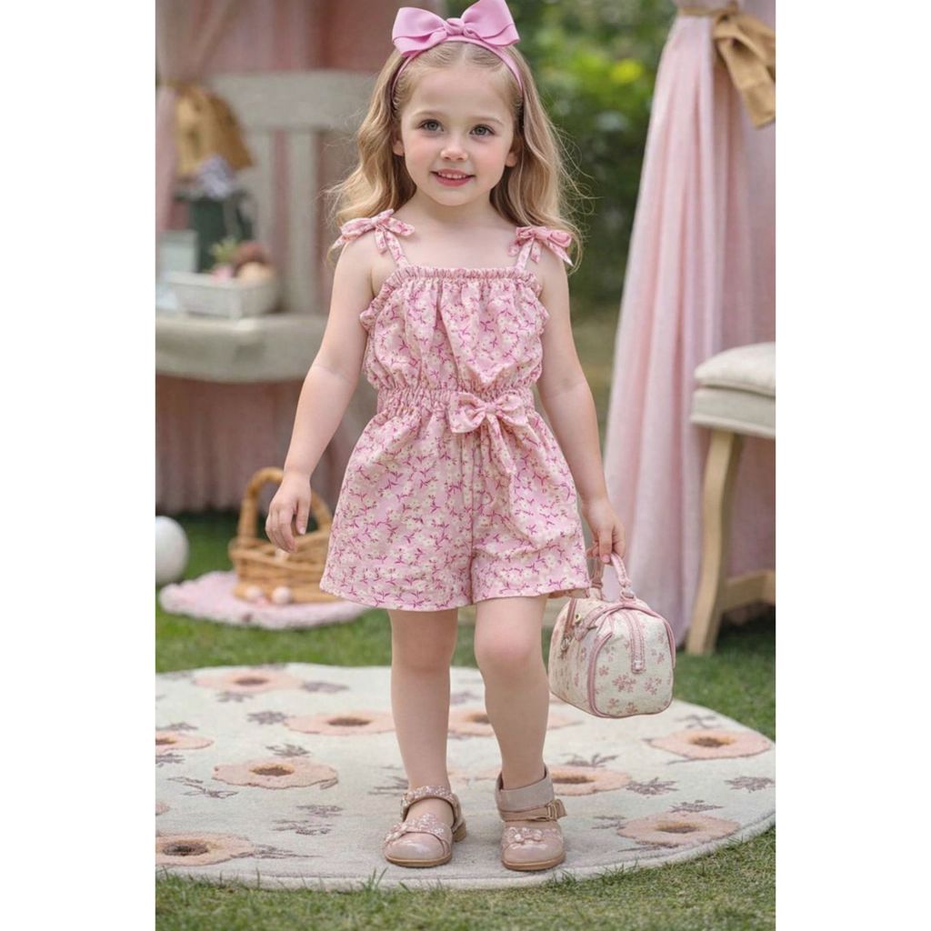 Macaquinho Infantil Menina Roupa Verão Florida Estampada Casual Feminina Macacão 02 ao 08