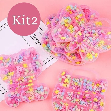 KIT 2 Maletas de Miçangas Coloridas Infantil DIY Pulseiras e Colares com Elástico - Aleatório