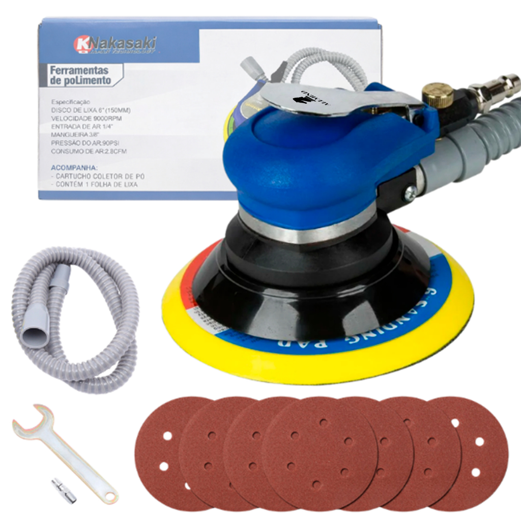 Lixadeira Pneumática Orbital Alta Rotação com Base Hookit Profissional