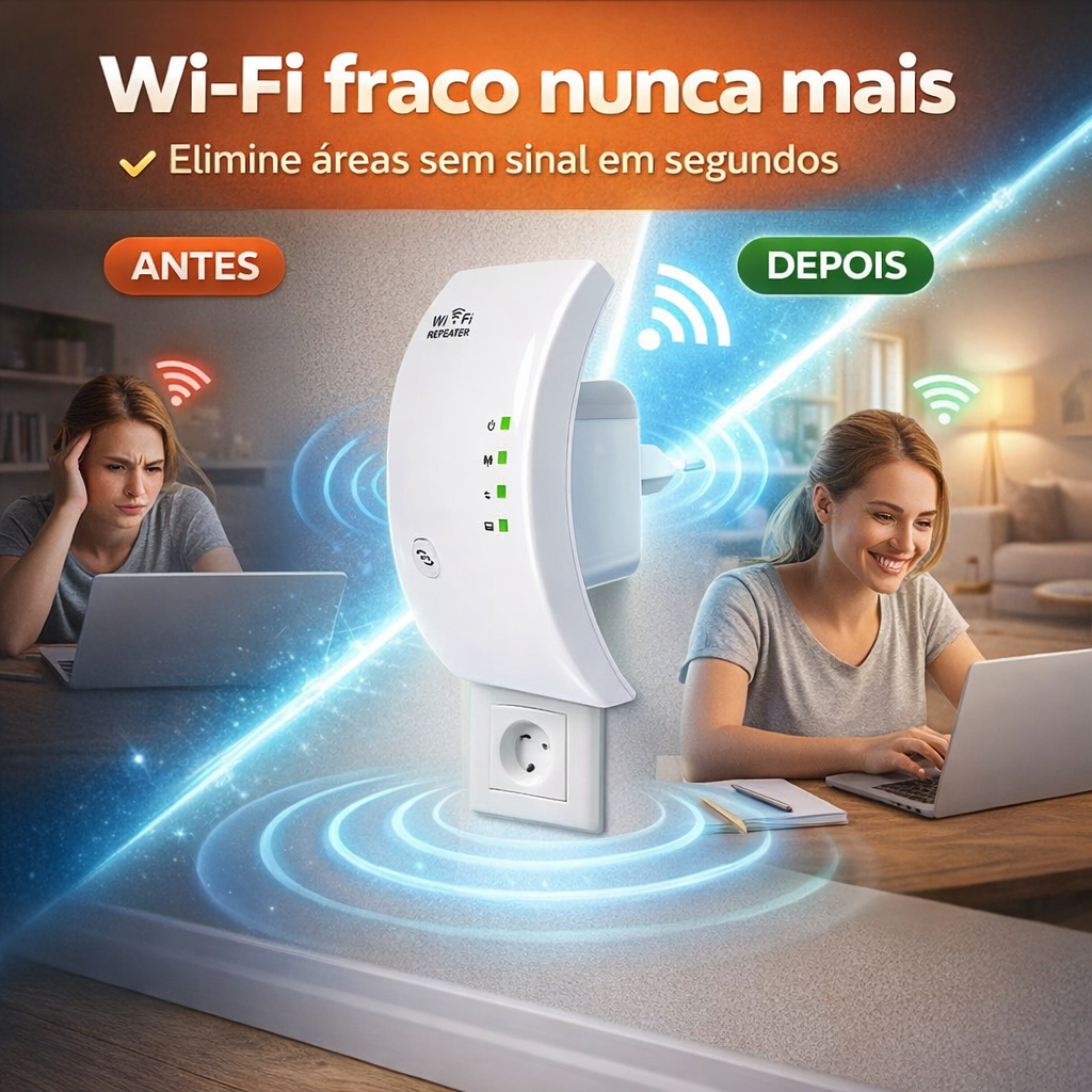 Repetidor de Sinal WiFi 300Mbps Bivolt 2.4GHz Amplificador Internet WPS Fácil Instalação