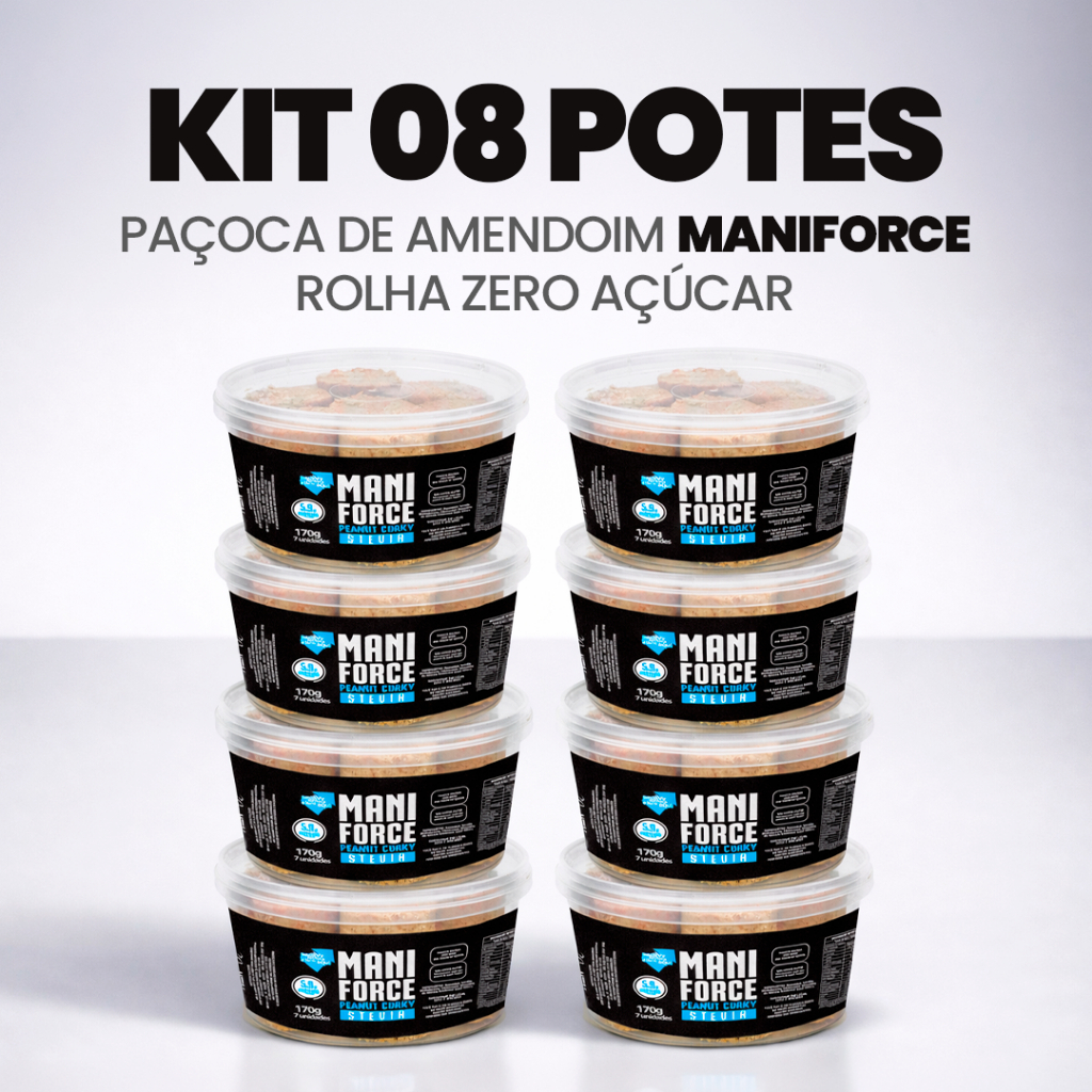 Kit 08x Paçoca De Amendoim Maniforce Rolha Zero Açúcar - 8 Potes de 170g em Oferta na Shopee