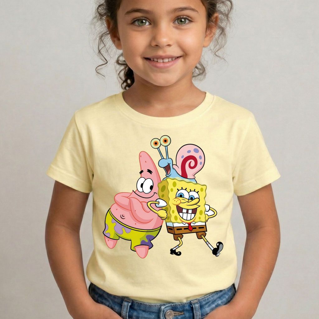 Camiseta Infantil Menina Estampa Bob Esponja Algodão 100% Premium Blusa Juvenil Feminina Confortável