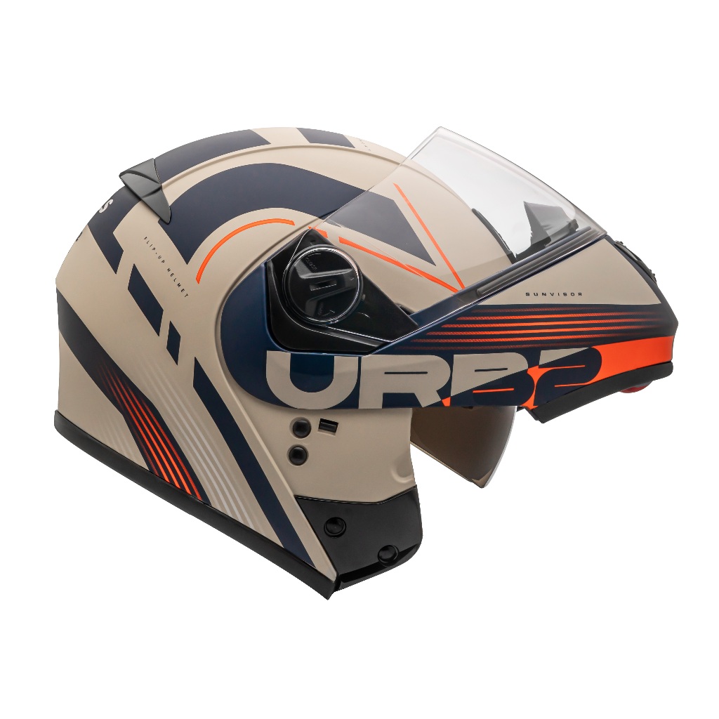 Capacete Moto Escamoteável Marca Peels - U-rb2 Club Desert Fosco c/ Laranja Robocop