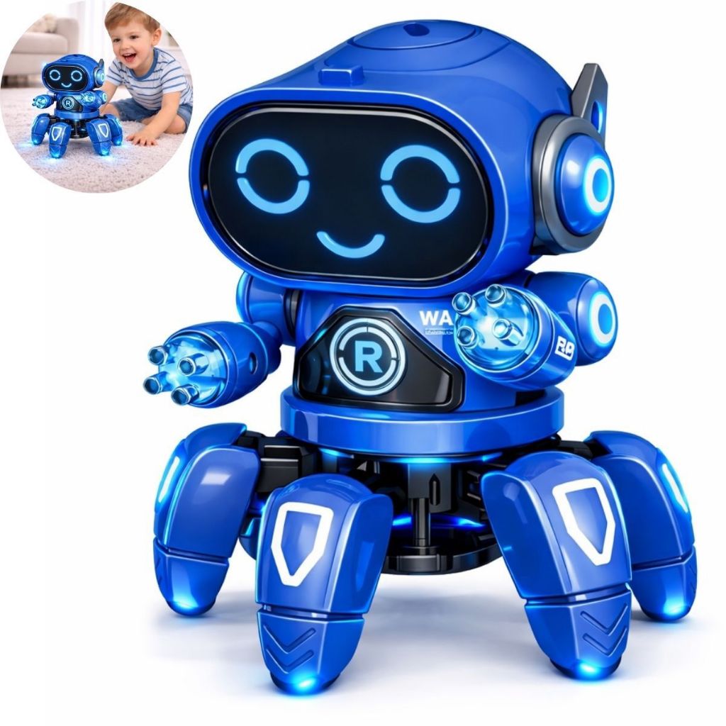 Brinquedo infantil Robô Aranha Dançarino 6 Pernas com Luz Som e Movimento