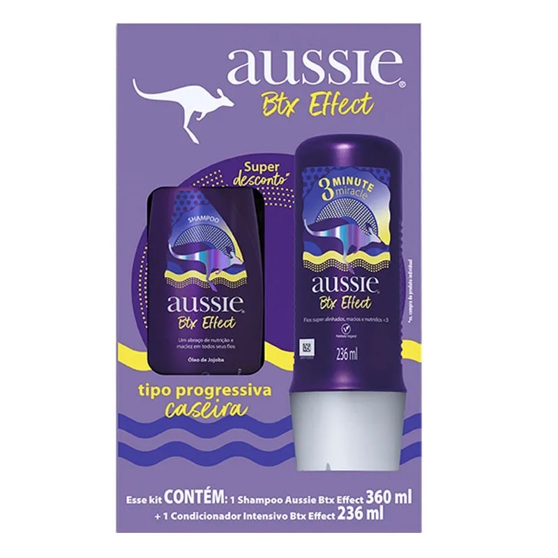 Kit Shampoo Aussie Btx Effect 360ml + Creme De Tratamento Aussie Btx Effect 3 Minute Miracle 236ml