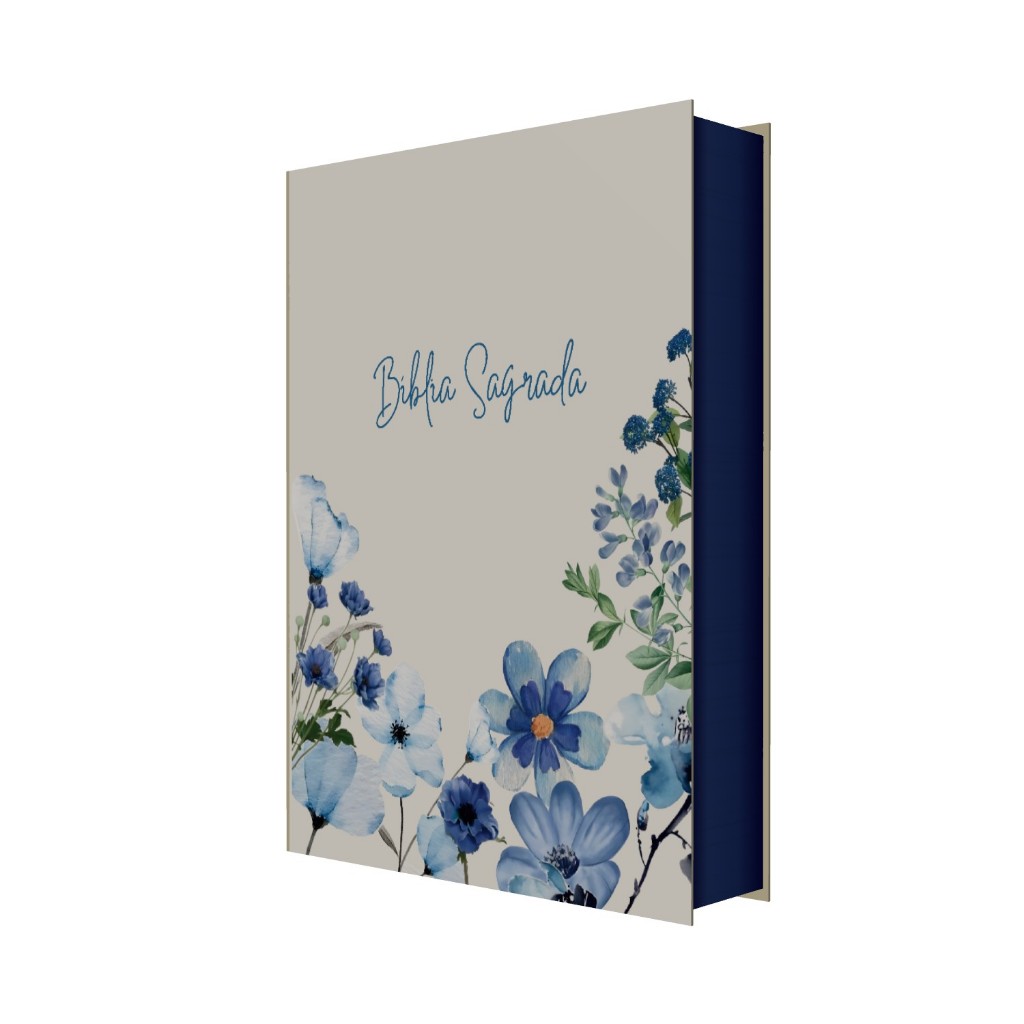 Bíblia King James BKJ - Flores Azuis - Borda Pintada Compacta em Oferta na Shopee