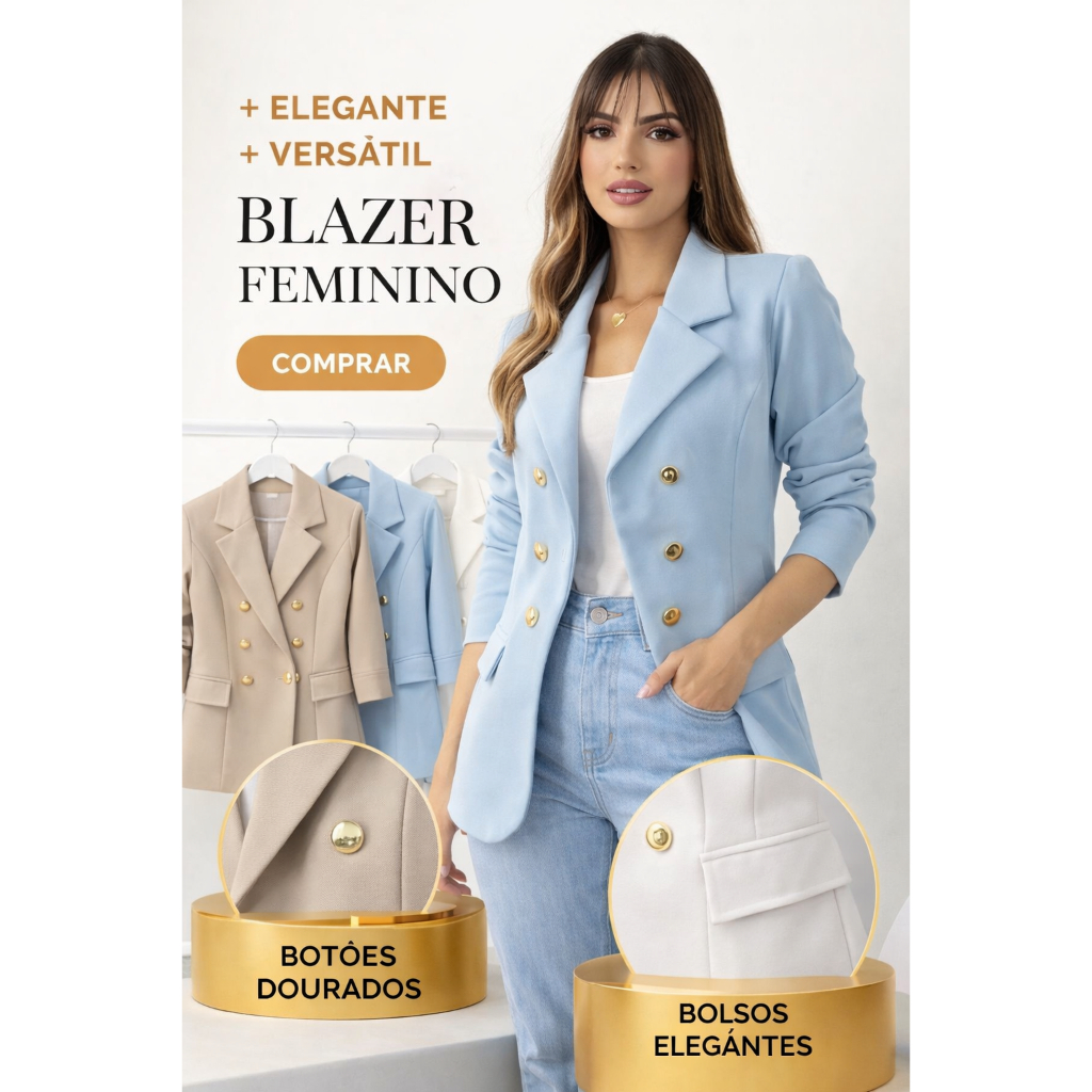 Blazer Feminino Casaquinho ALFAIATARIA Casaco Social Com Botão Super Envio