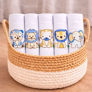 Fralda de Pano Bordada Bebê 5 unidades com Bainha 100% Algodão 70x70cm Tecido Duplo Enxoval Menino em Oferta na Shopee