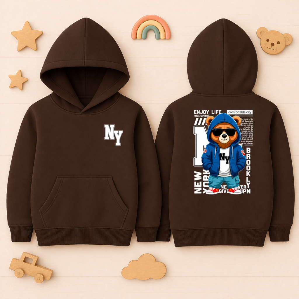 Moletom Infantil PREMIUM Estampado  URSINHO NY Blusa de Frio Flanelada Com Bolso e Capuz