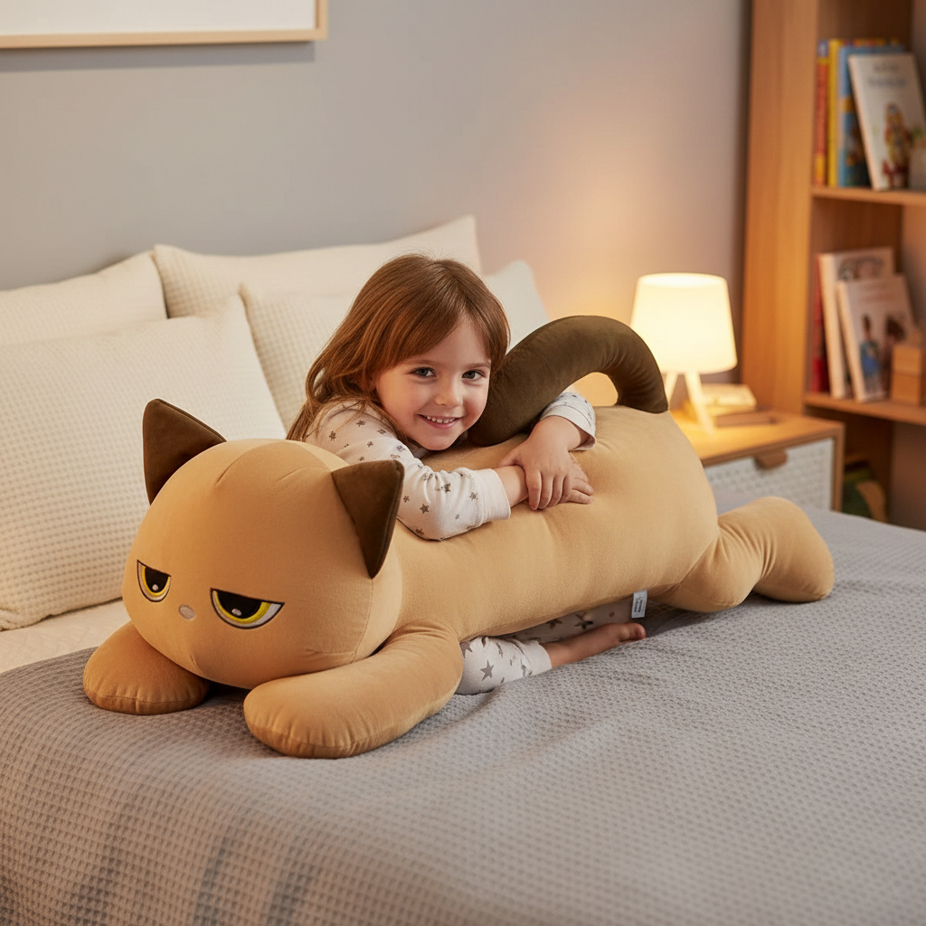 Travesseiro de Corpo Xuxão Gato 1,10m Pelúcia Gigante AntiAlérgico Ultra Macio Para Dormir e Abraçar