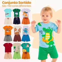 Kit Sortido 6 ou 10 Peças de Roupas Infantil Bebê Menino (Camisetas + Bermudas) Roupa Bebê Conjunto Masculino