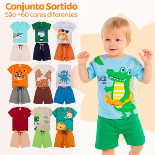 Kit Sortido 6 ou 10 Peças de Roupas Infantil Bebê Menino (Camisetas + Bermudas) Roupa Beb…