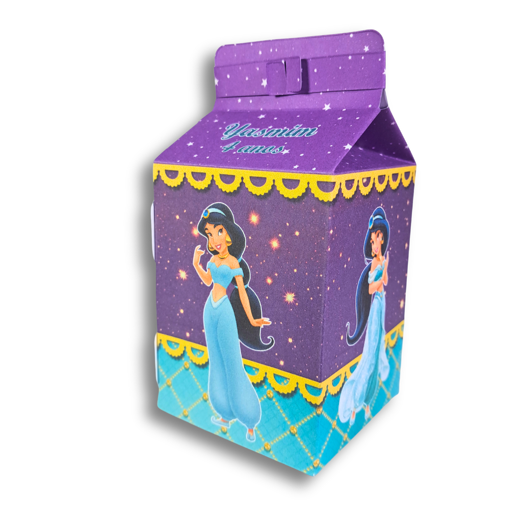 20 Caixinhas Milk princesa Jasmine personalizadas com nome e idade - lembrancinha festa Aladim