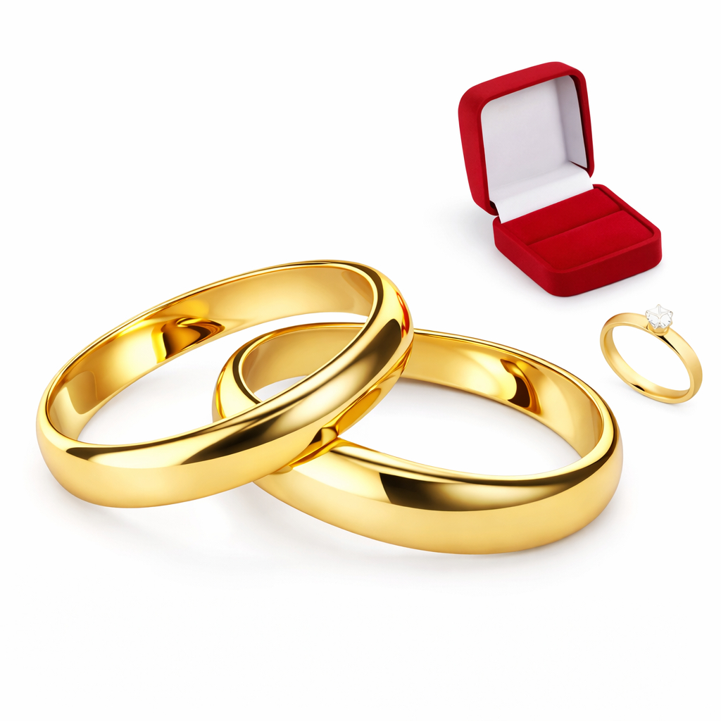 Par de Alianças + Anel Solitário 4mm Ouro 18k Luxo Noivado Inox Casamento com Caixa