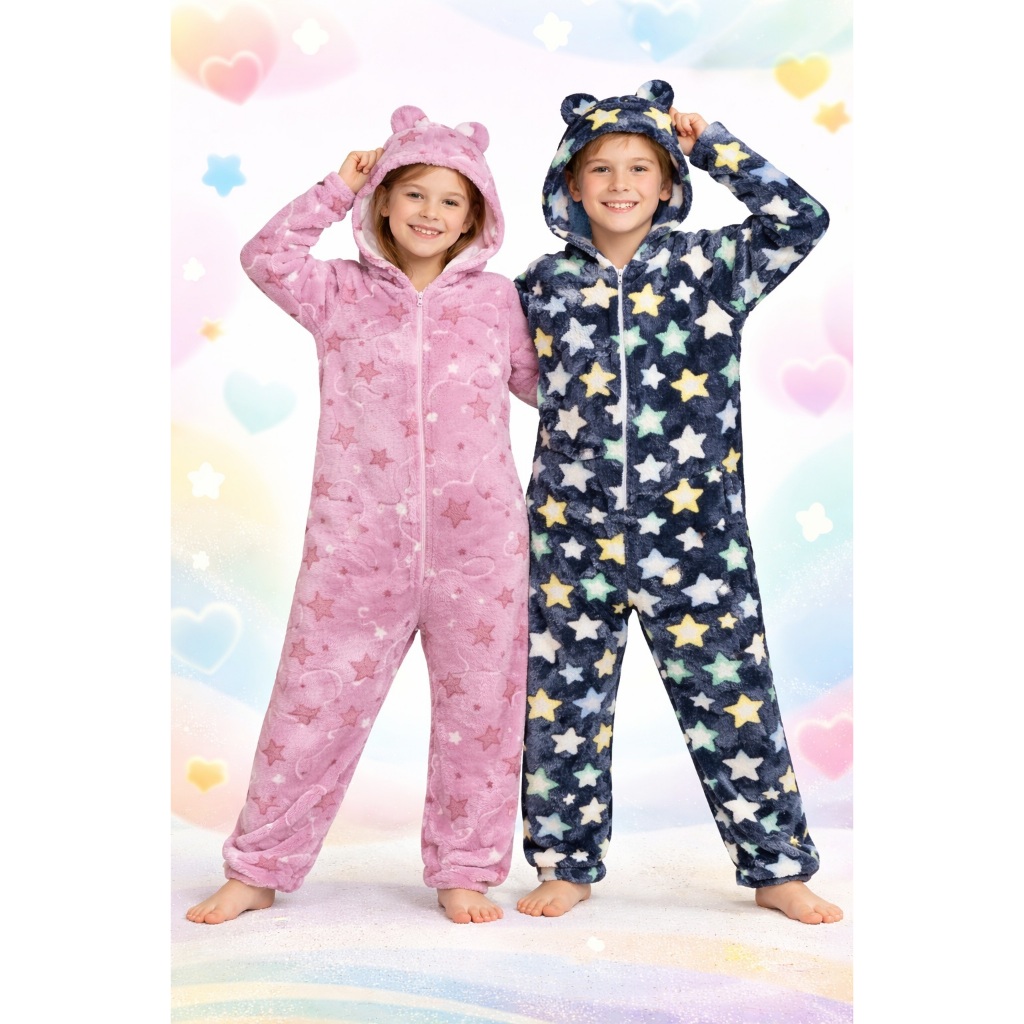 Macacão Pijama Infantil Juvenil Adulto Masculino Feminino Inverno Confortável Menino Menina Fleece