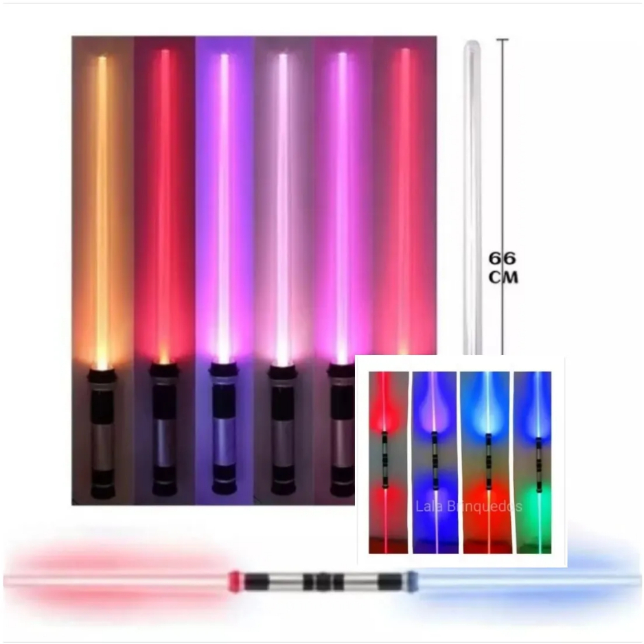 Kit 2 Sabres de Luz Star Wars Darth Maul Duplo LED Som Vira Lança Espada Jedi Brinquedo Cosplay