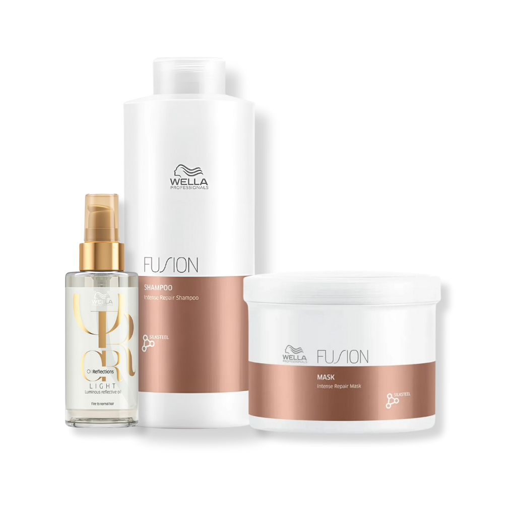 Wella Professionals Fusion - Shampoo 1L + Máscara Capilar 500ml + Óleo Capilar Light 100ml