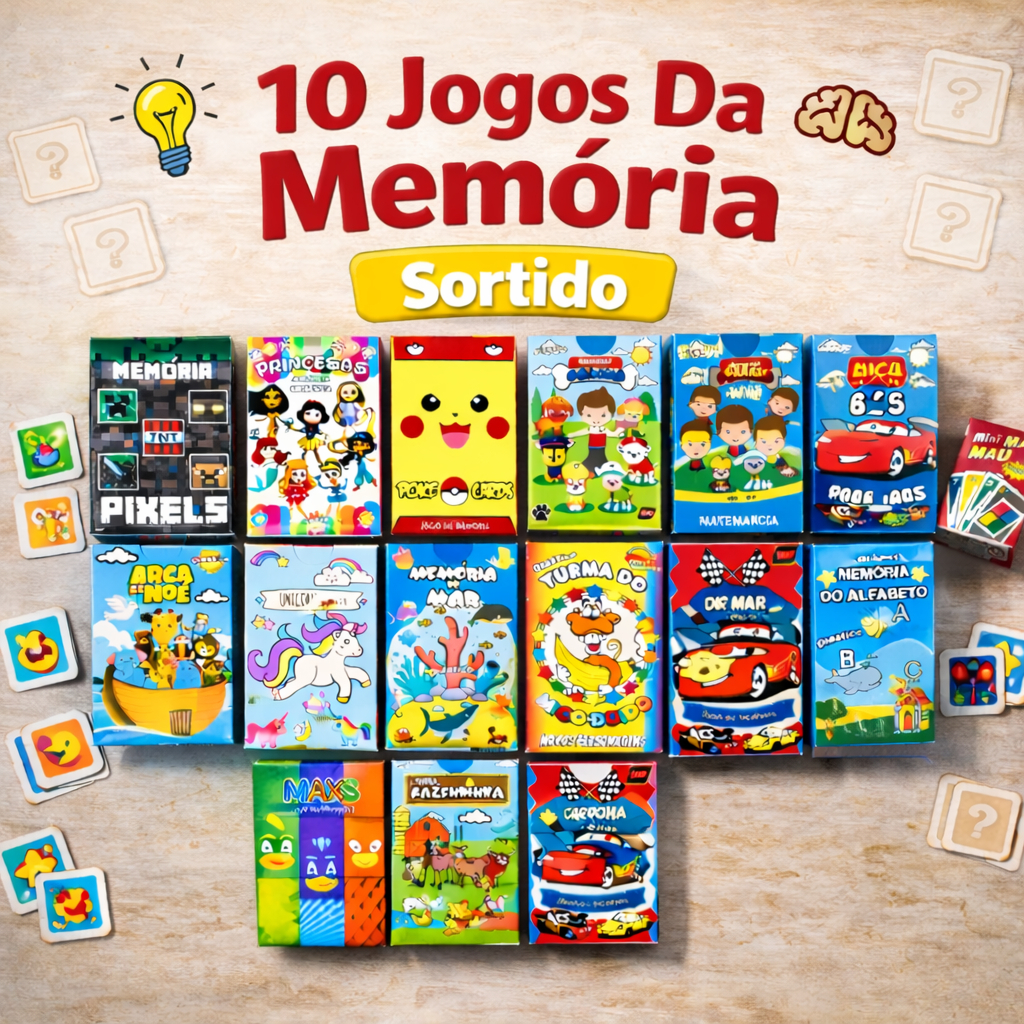 Kit 10 Jogo da Memoria Infantil p/ Kit Festa Lembrancinha Prenda Brinquedo Educativo Didatico
