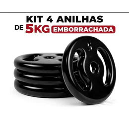 Kit 4 Anilhas 5kg  Emborrachadas Ferro Fundido (4X5KG) 20kg Total Musculação Academia Barra Halter