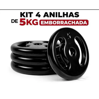 Kit 4 Anilhas 5kg Emborrachadas Ferro Fundido (4X5KG) 20kg Total Musculação Academia Barra Halter