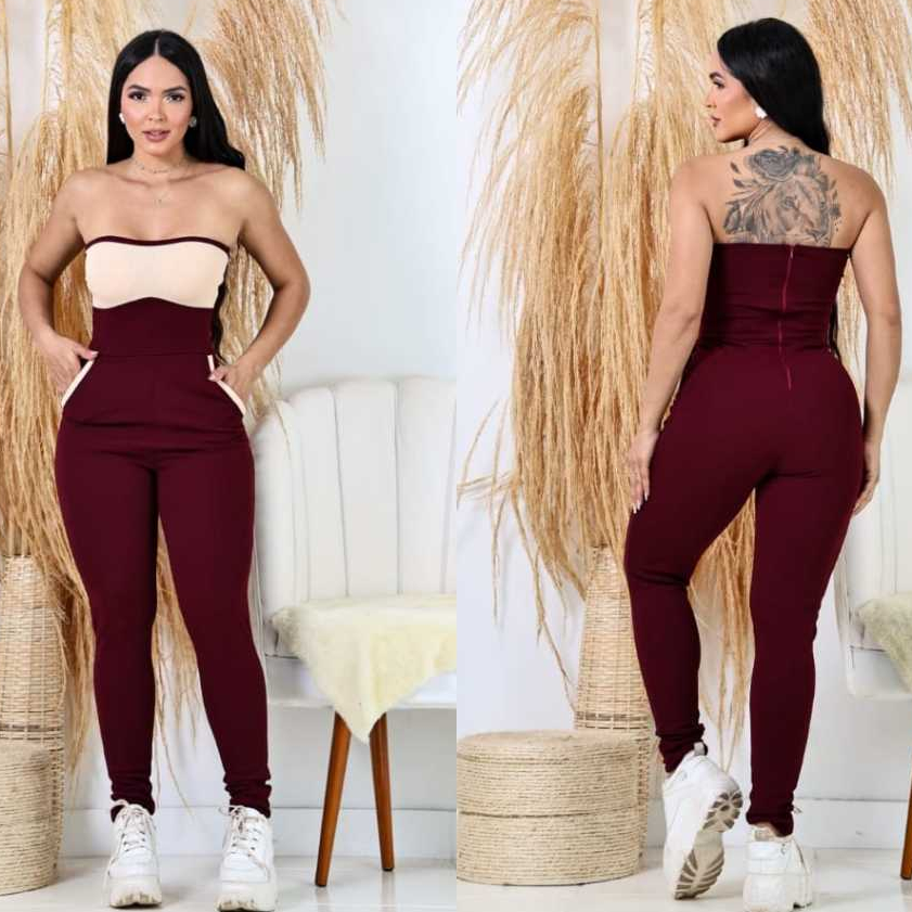 Macacão Feminino Macaquinho Elegante Macacão Tomara que Caia Macaquinho Bicolor Mac